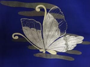 アンティーク　塩瀬　蝶模様刺繍名古屋帯
